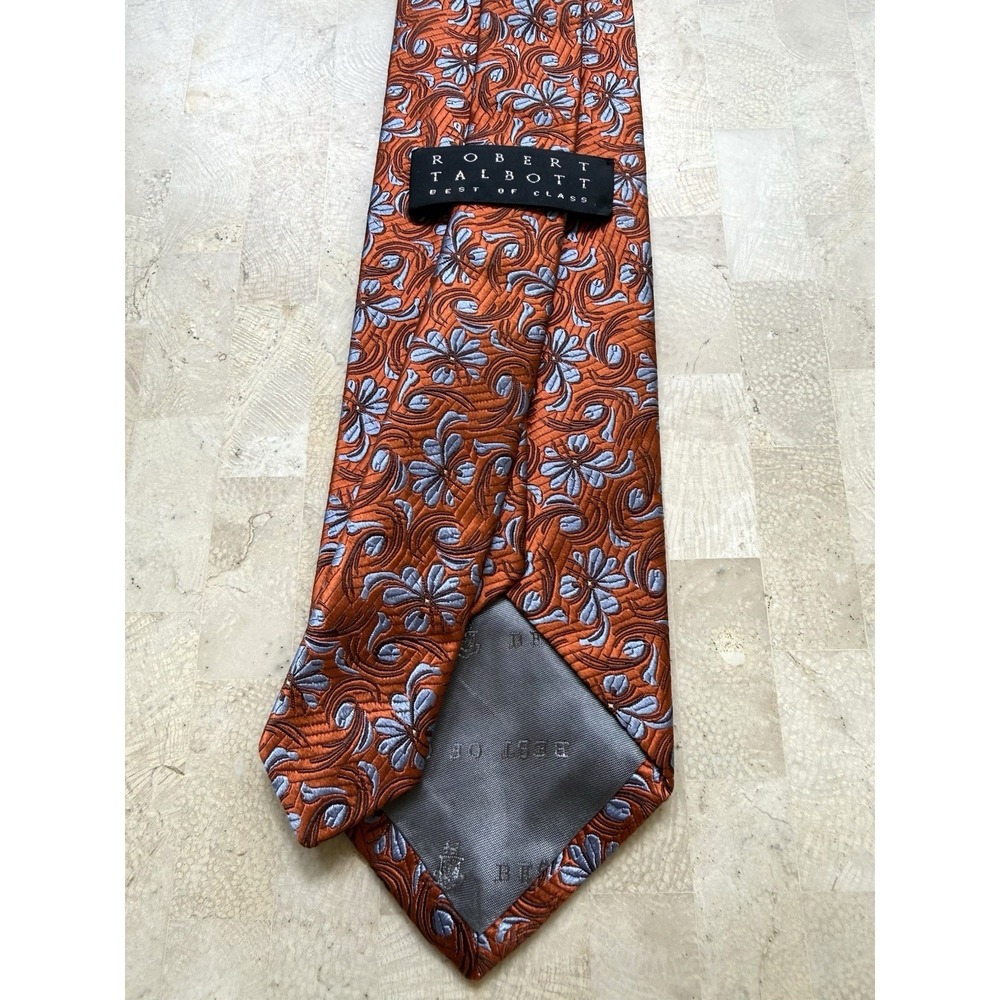 ROBERT TALBOTT Best of Class Silk Necktie Designer Woven Orange Blue Floral - Picture 4 of 8